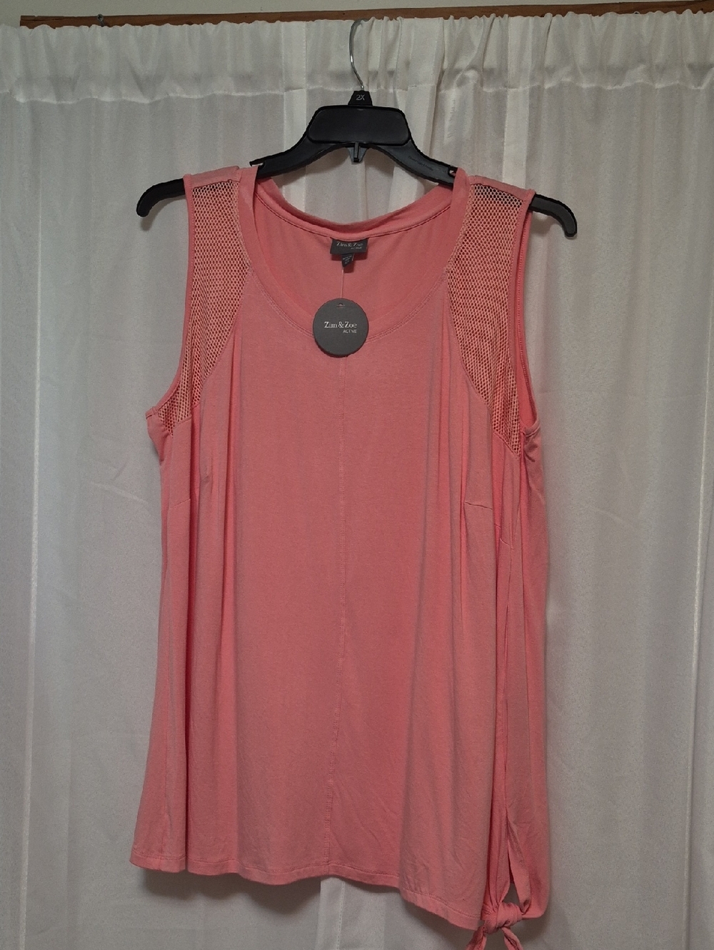 Zim & Zoe Active Sz18/20 Coral Mesh-Shoulder Tank with Side Tie